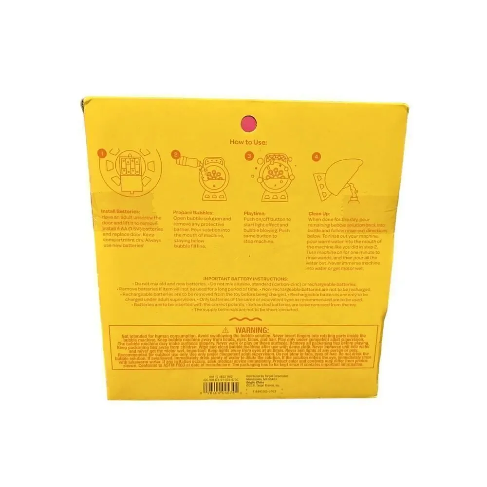 New! SUN SQUAD LIGHT-UP PARTY BUBBLE MACHINE 4 LIGHT COLORS